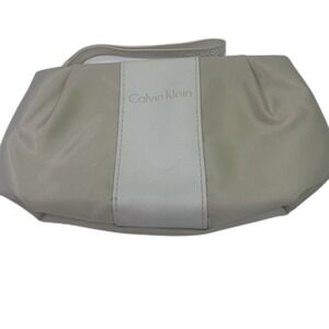 Calvin Klein Wristlet Pouch Womens Small Beige White Good Nylon Logo Bag